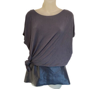 Bailey 44 Side Tie Dolman Top Faux Leather Trim Women's S Blue Edgy Minimalist